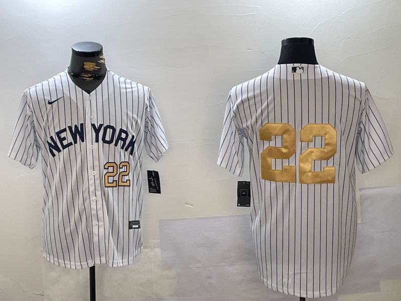 Men New York Yankees #22 No Name White Stripe Fashion Nike 2024 MLB Jersey style 2->new york yankees->MLB Jersey